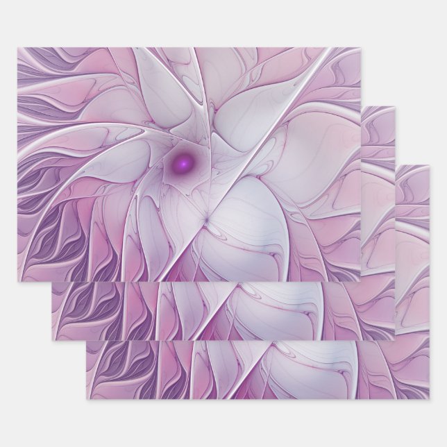 Schöne rosa Blume Moderne Abstrakte Fraktal Kunst, Geschenkpapier Set (Set)