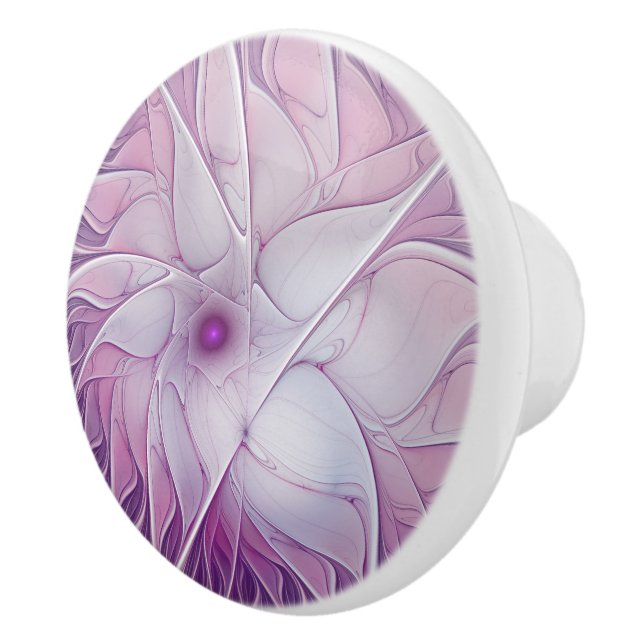 Schöne rosa Blume Moderne Abstrakte Fraktal Kunst, Keramikknauf (Rechts)