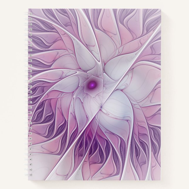 Schöne rosa Blume Moderne Abstrakte Fraktal Kunst, Notizbuch (Vorderseite)