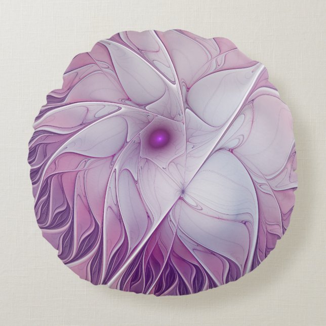 Schöne rosa Blume Moderne Abstrakte Fraktal Kunst, Rundes Kissen (Vorderseite)