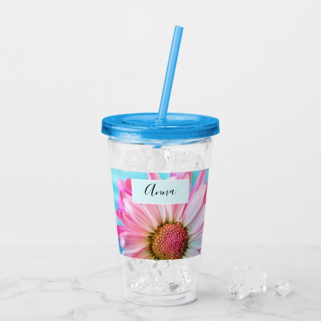 Schöne rosa Blume Nah Foto Akryltumor Acryltrinkbecher (Rückseite Ice)