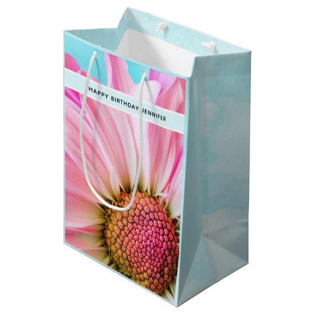 Schöne rosa Blume Nah Up Foto Mittelgeschenk B Mittlere Geschenktüte (Vorderseite Schrägansicht)