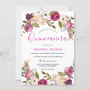 Schöne rosa Blume Quinceanera 15. Geburtstag Einladung