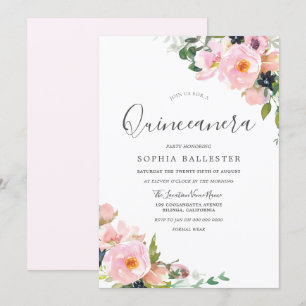 Schöne Rosa Blume Quinceanera Party Einladung