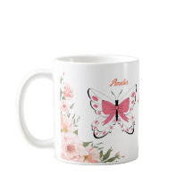 Schöne rosa Blume Schmetterlinge Name Monogramm