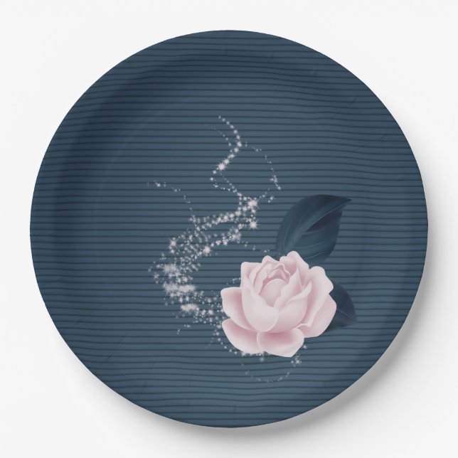 Schöne rosa Blume und Blätter der Marine Pappteller (Vorderseite)