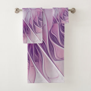Schöne rosa Blumen moderne abstrakte Fraktalkunst Badhandtuch Set