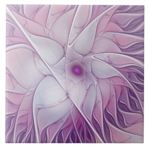 Schöne rosa Blumen moderne abstrakte Fraktalkunst Fliese