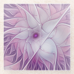 Schöne rosa Blumen moderne abstrakte Fraktalkunst Glasuntersetzer