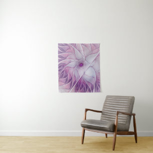 Schöne rosa Blumen moderne abstrakte Fraktalkunst Wandteppich