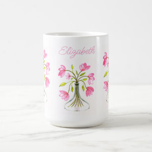 Schöne rosa Blumenkunst bemalt Aussehen Name Kaffeetasse
