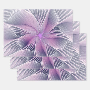 Schöne rosa Blüten moderne abstrakte Fraktalkunst Geschenkpapier Set