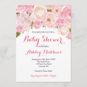 Schöne rosa Blütendusche, Baby Einladung