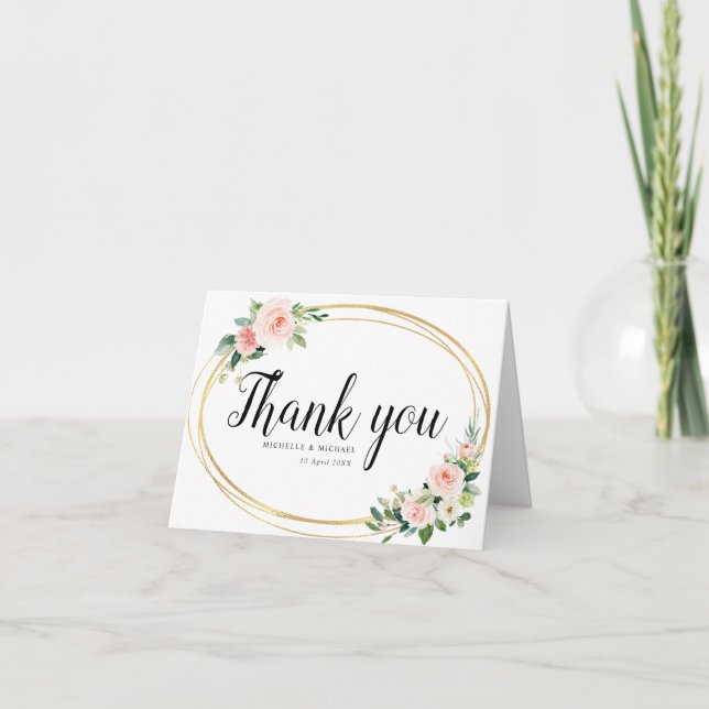 Schöne Rosa Blütenhochzeit danke Karte (Vorderseite)