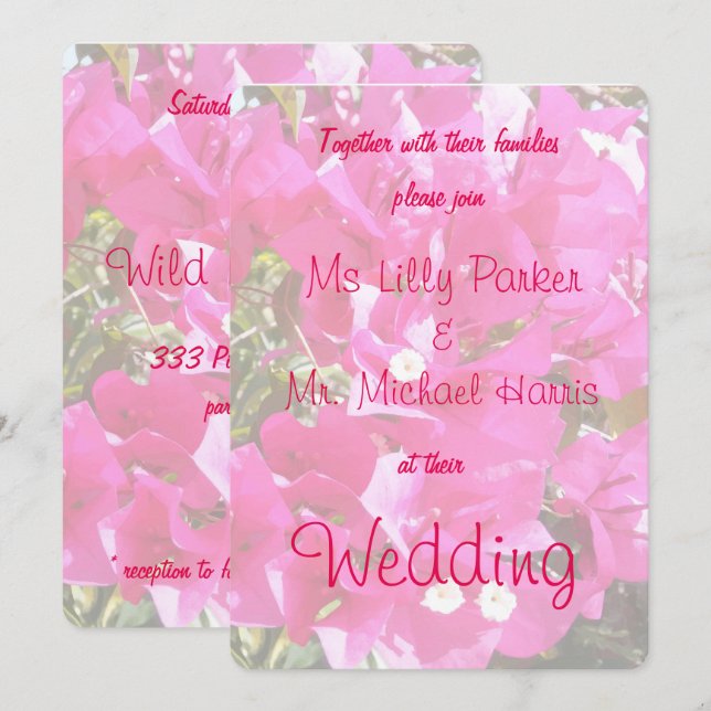 Schöne rosa Bougainvillea PrinsenWedding Einladung (Vorne/Hinten)