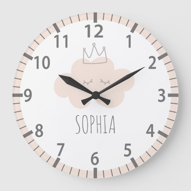 Schöne rosa Cloud Kinderzimmer Wall Clock Große Wanduhr (Vorderseite)