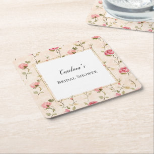 Schöne rosa cremefarbene Rosen Blumen Brautdusche  Rechteckiger Pappuntersetzer