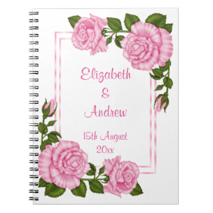 Schöne rosa Eckbouquets Hochzeit Notizblock
