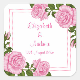 Schöne rosa Eckbouquets Hochzeit Quadratischer Aufkleber