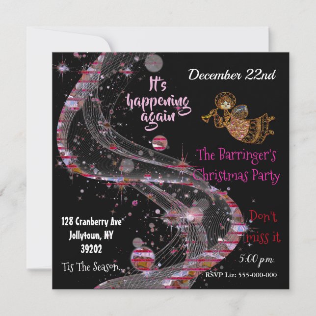 Schöne rosa Feier Weihnachten Party Spaß Einladung (Vorderseite)