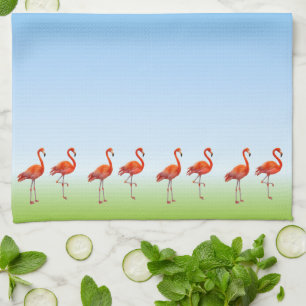 Schöne rosa Flamingos auf hellblauem Farbverlauf Geschirrtuch