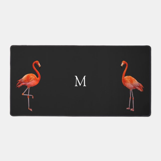 Schöne rosa Flamingos und Monogramm Schreibtischunterlage (Vorderseite)