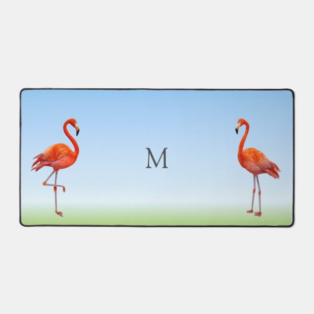 Schöne rosa Flamingos und Monogramm Schreibtischunterlage (Vorderseite)