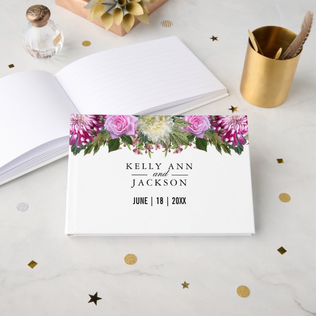 Schöne rosa Flora Gästebuch (Vorderseite Offen)