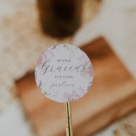 Schöne rosa Flora Quinceañera Gracias Name Runder Aufkleber