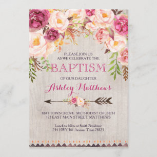 Schöne rosa Floral BAPTISM Einladung