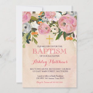 Schöne rosa Floral BAPTISM Einladung
