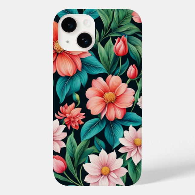 Schöne Rosa Frühlingsblumen & Grüne Blätter Vivid Case-Mate iPhone 14 Hülle (Rückseite)