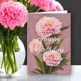 Schöne rosa Frühlingskarnelen Bouquet Geburtstag Karte