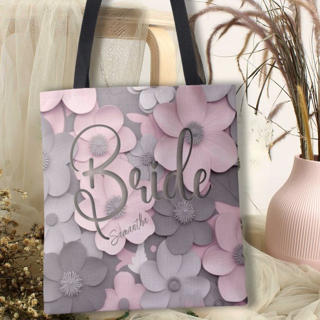 Schöne rosa-graue 3D-Poppies florale Bride Tasche (Von Creator hochgeladen)