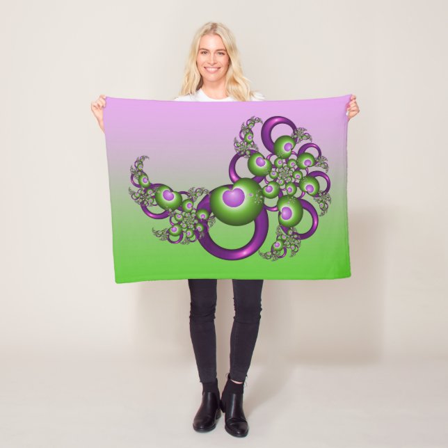 Schöne rosa grüne Herzen Modernes Abstraktes Frakt Fleecedecke (Beispiel)