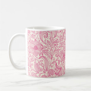 Schöne, rosa, handgezeichnete Blumenskizze Zeichne Kaffeetasse