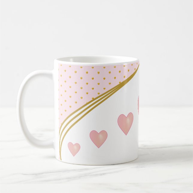 Schöne rosa Herzen & Gold Confetti Kaffeetasse (Links)
