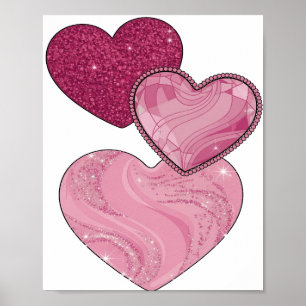 Schöne rosa HERZEN UND GLITZER Design Poster