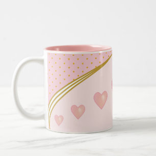 Schöne rosa Herzen und goldenes Konfetti Zweifarbige Tasse