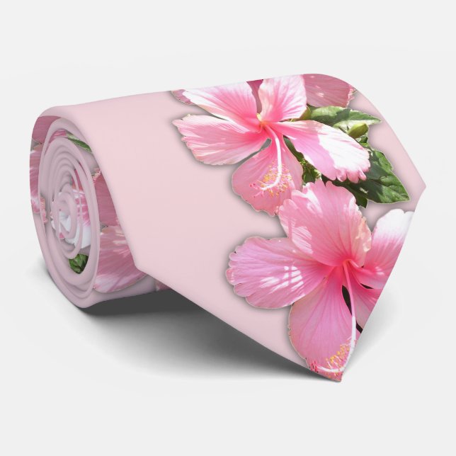 Schöne Rosa Hibiskus Blume auf Pink Necktie Krawatte (Gerollt)