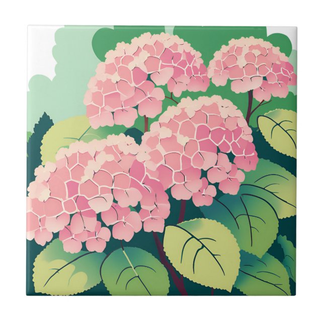 Schöne rosa Hortensienbüsche Fliese (Vorderseite)