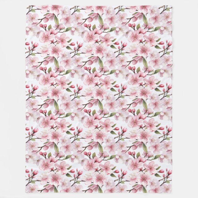 Schöne rosa Kirschblüten Fleecedecke (Vorderseite)
