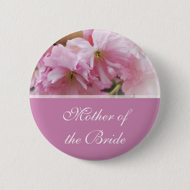 Schöne rosa Kirschblüten-Frühlingshochzeit Mutter Button (Vorderseite)