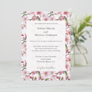 Schöne rosa Kirschblüten Hochzeit Einladung