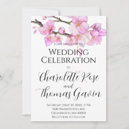 Schöne rosa Kirschblüten Hochzeit Einladung