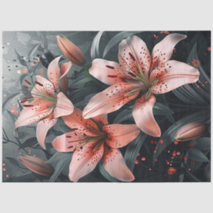 Schöne rosa Lilien mit Grün Dekorative Schablonena Seidenpapier
