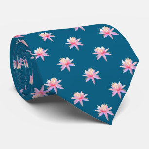 Schöne rosa Lilieng Lotus-Blumenmuster auf Blau Krawatte