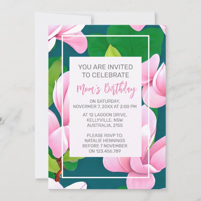 Schöne rosa Magnolia-Blume Einladung (Vorderseite)