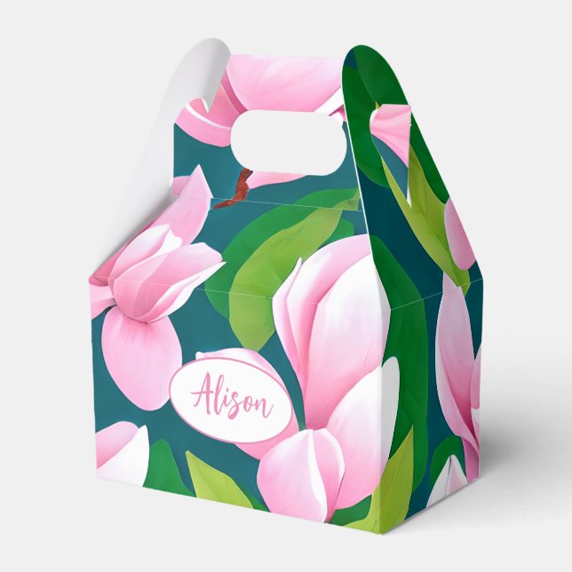 Schöne rosa Magnolia-Blume Geschenkschachtel (Vorderseite)