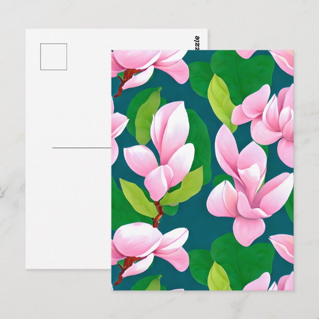 Schöne rosa Magnolia-Blume Postkarte (Vorne/Hinten)
